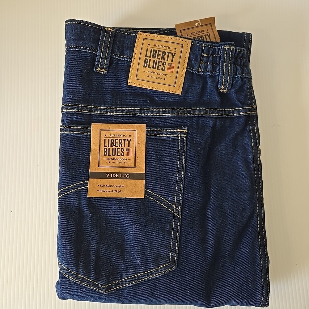 Liberty Blues Jeans Size 64x38 Wide Leg Side Elastic Blue NWT